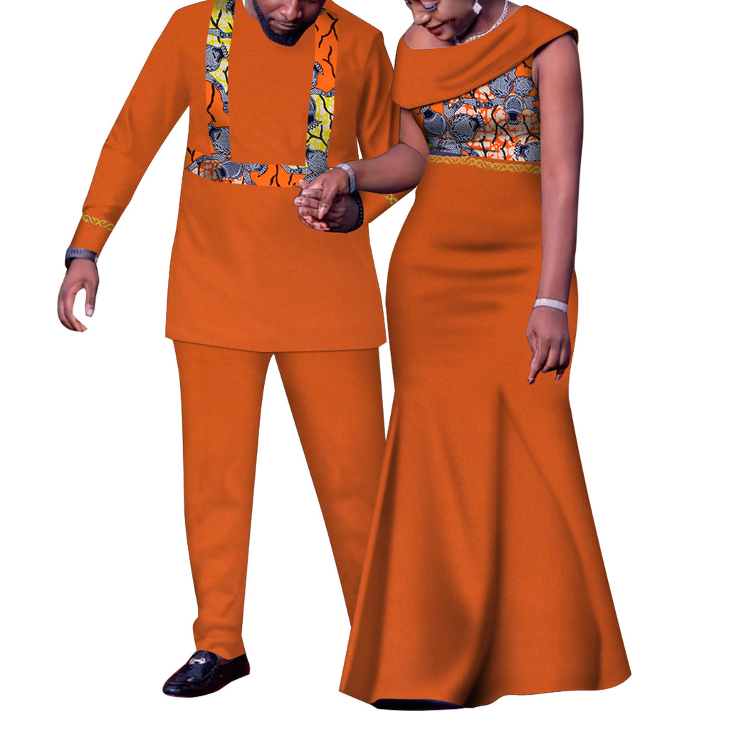 African Couple Outfits Match Sets Dashiki African Mens suit and Dresses for Women Party Couple Clothing WYQ905