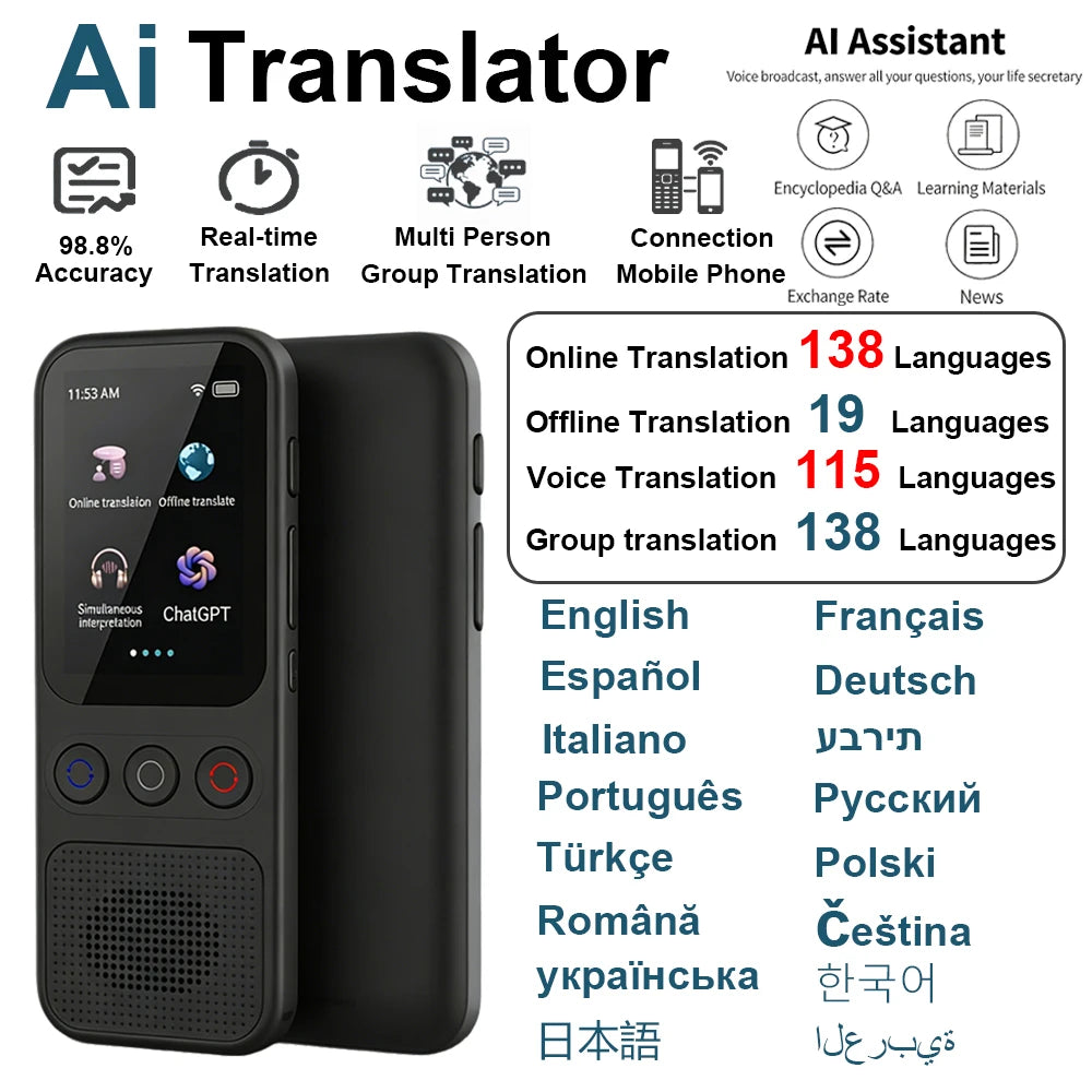 Language Translator Device Portable Translator 148 Languages Real-time Recording Translation WIFI Ai ChatGPT Translate Machine