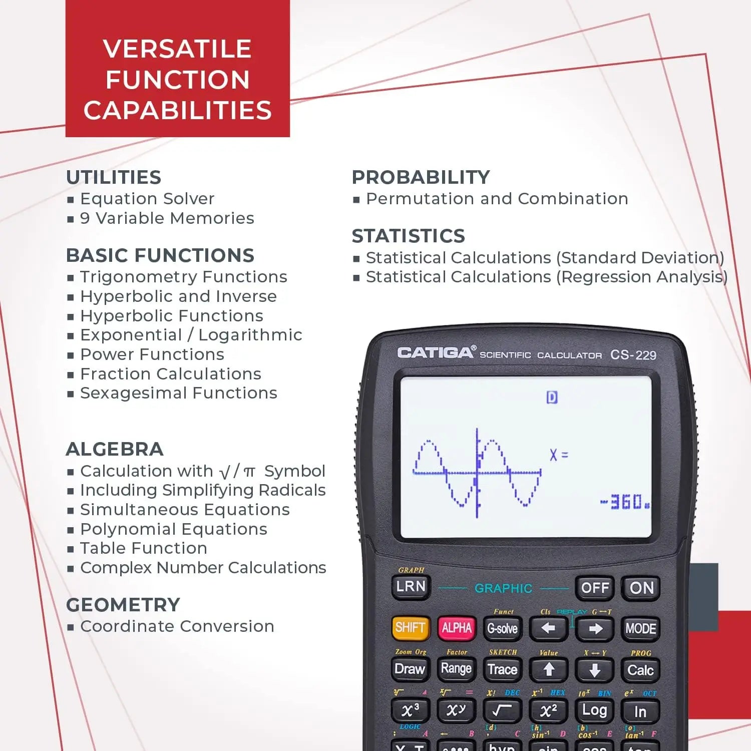 Scientific Graphing Calculator with 280+ Functions, Multiple Modes for Algebra, Geometry, Trigonometry & Calculus Courses