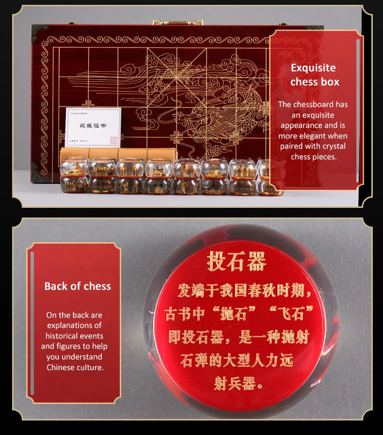 Chinese Chess Set Luxury Table Board Games Artificial Crystal Engraving Chess Family Party Children Adult Collect Birthday Gift