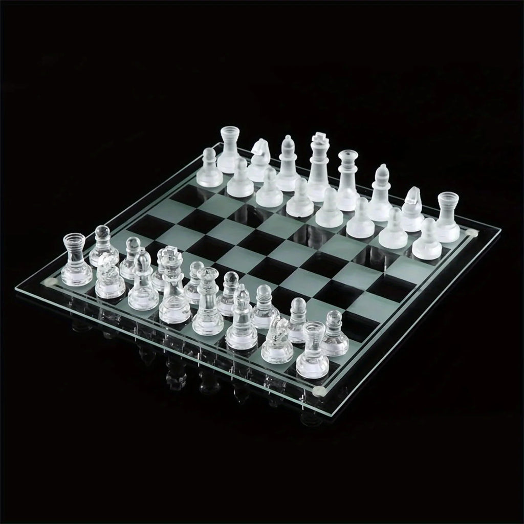 10Inch Handcrafted Glass Chess Set Premium Quality Intricate Design for Home Decor  Perfect for Game Nights & Chess Lovers