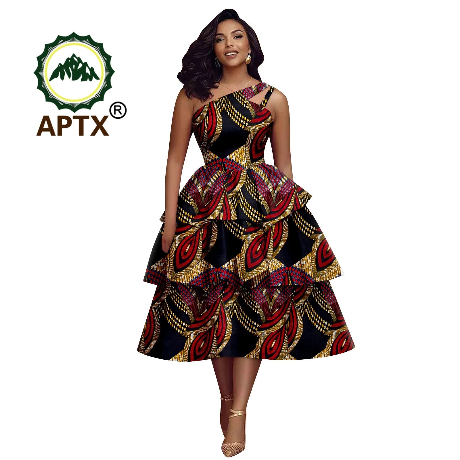 African Dress for Women Ankara Print Skew Collar Sleeveless Mid-Calf Cascading Dress Dashiki Elegant fashion Casual Party Dress
