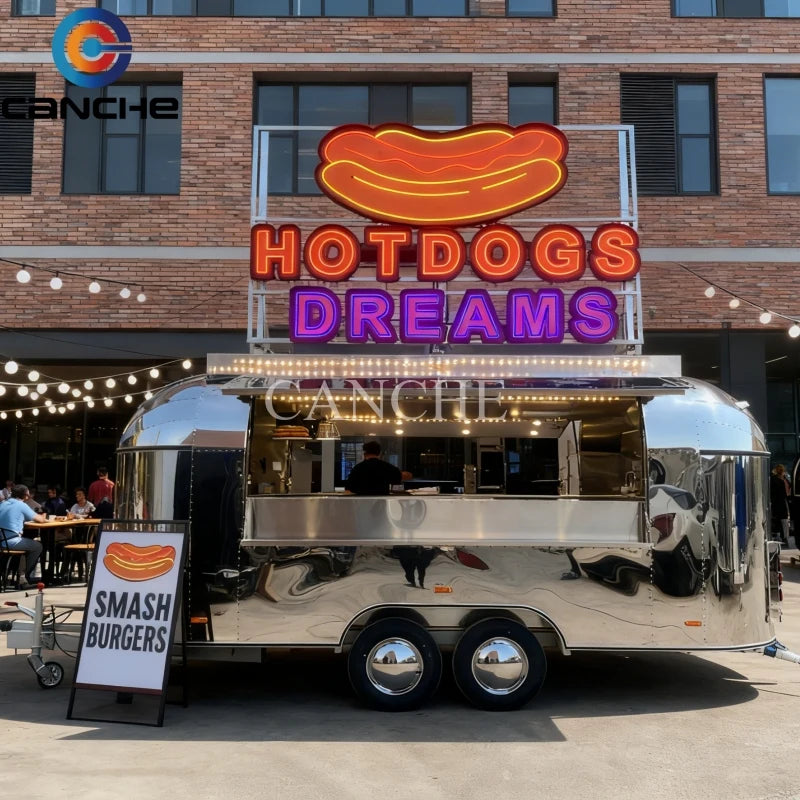 Mobile Food Trailer With Full Kitchen Hot dog Burgers Cart Mobile Street Fast Food Van