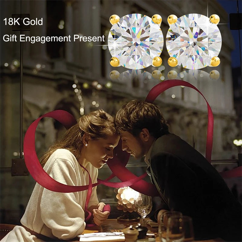 Original Real 18K Gold Moissanite Diamond Earrings Authentic AU750 Exquisite Gift Gold Earrings For Woman Female Fine Jewelry