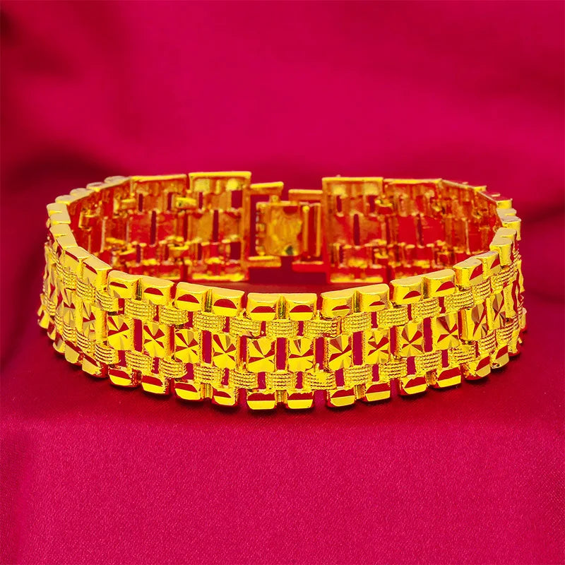 Euro Coin Men's Bracelet, 24K Gold, AU999 | Matte gold lion-engraved coin with distressed chain, rugged for casual wear