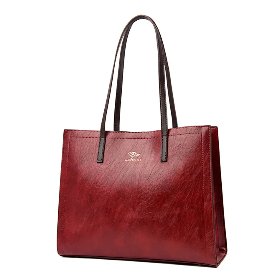 Vintage Large Capatity Tote Shoulder Bags Fashion Top-Handle Bags High Quality Leather Bags Casual Letter Design Handbag