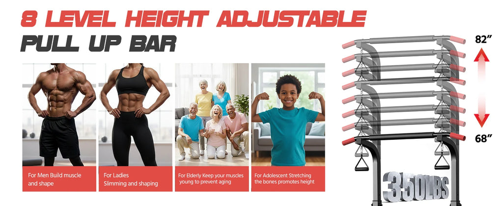 Power Tower Pull Up Bar Free Standing with Resistance Bands, 350LBS Heavy Duty Alloy Steel Dip Station for Home Gym