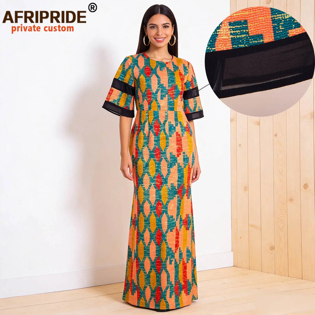 Women`s African Print Half Sleeve Dashiki Maxi Bodycon Dress Dashiki Ankara Party Dresses for Women Wax Batik AFRIPRIDE A1925049