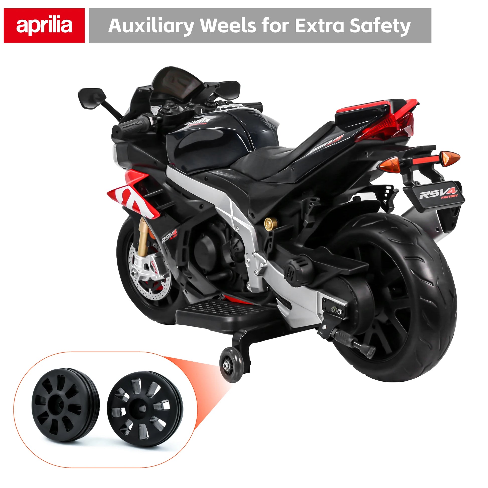 24V Kids Motorcycle Electric Motorbike Aprilia Licensed Ride on Toy w/LED Lights Bluetooth Music Battery Powered 10MPH