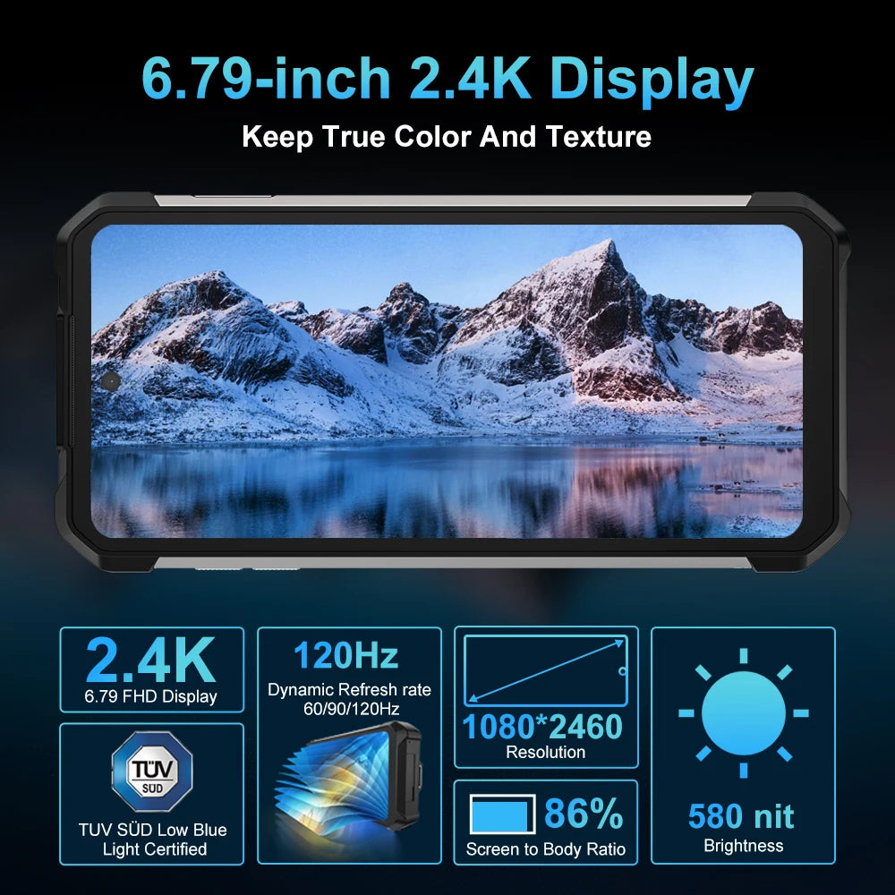 Unihertz Tank 2 Pro 8849 Rugged Phone with Projector, 100Mp Camera, 24Gb 512Gb, Android 14, 100Mp, Nfc, Helio G99, 23800Mah, 4g