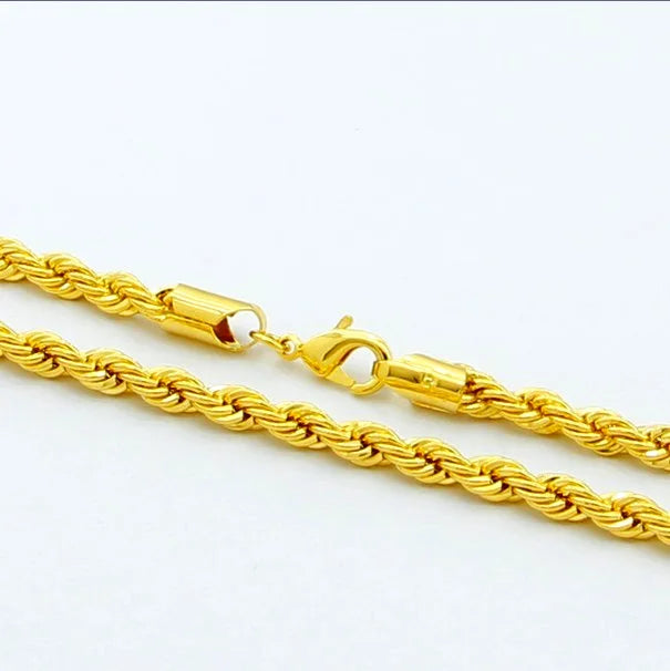 24K Gold Twisted Rope Necklace | AU999 Pure Gold, 3mm fine twist, double - strand design, minimalist & versatile elegance