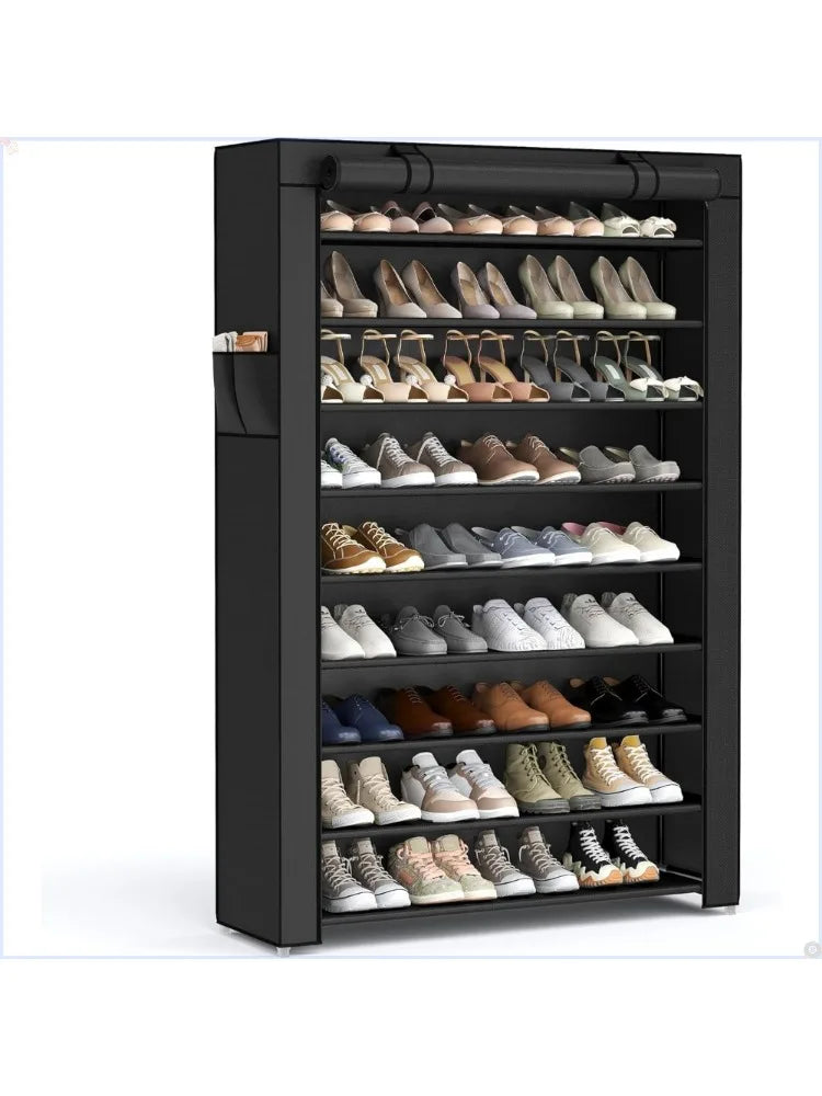 10-Tier Shoe Rack, Shoe Storage Cabinet with Dustproof Cover, Free-Standing Shoe Storage  Shoes, for Sneakers, High Heels, Black