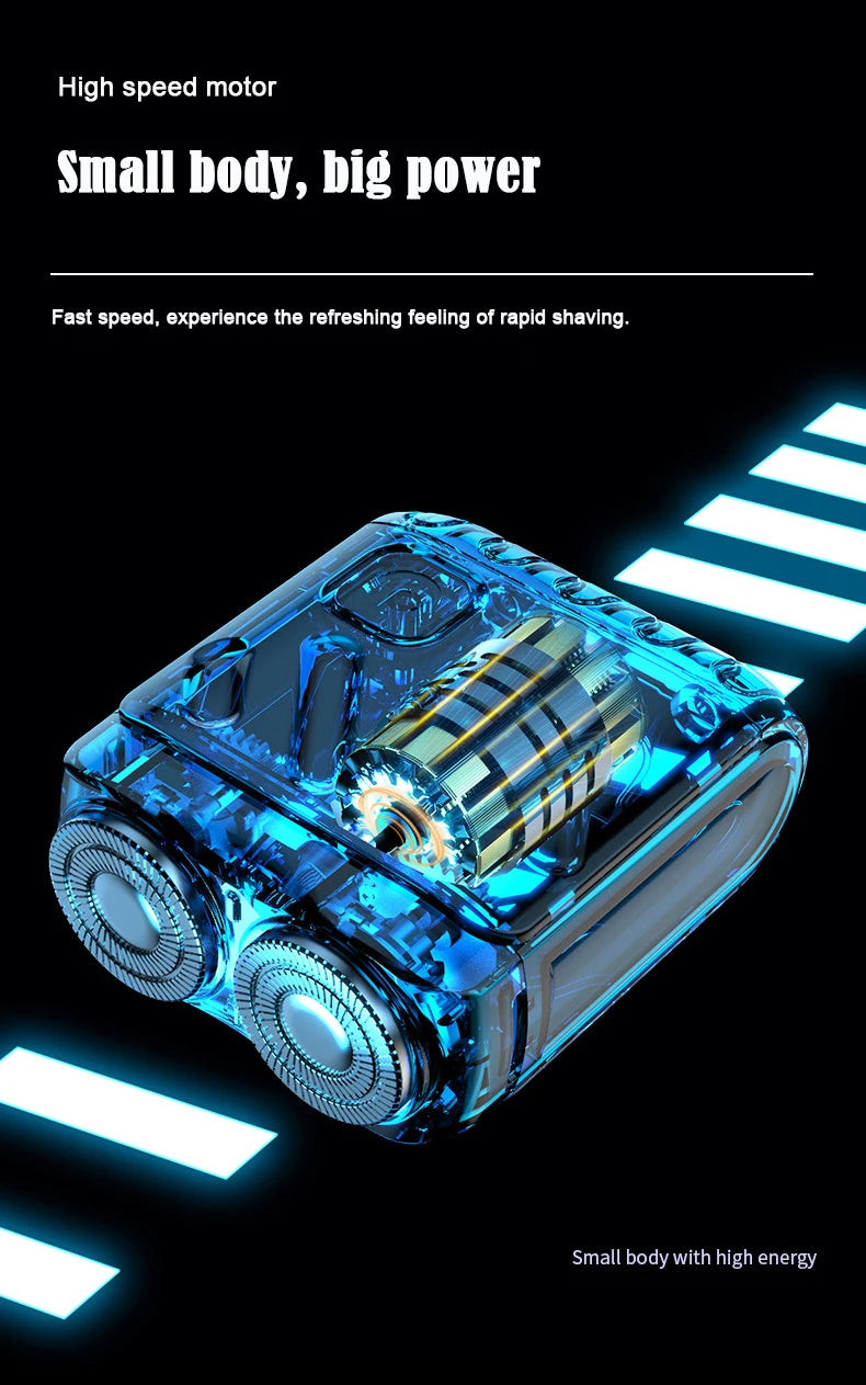 Mini Shaver On-The-Go, Portable Electric Shaver for Men, Dry Shave, USB-C，IPX7 Waterproof Easy Cleaning, Battery Indicator