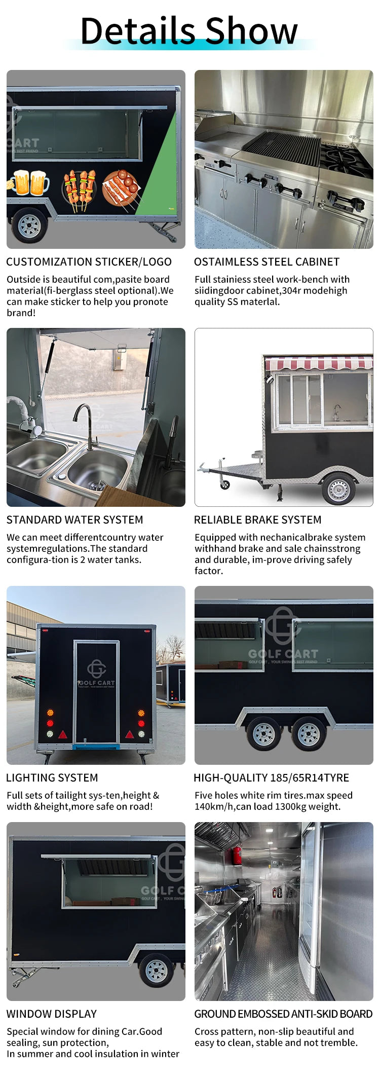 Ice Cream Food Cart Refrigerator Mobile Food Caravan Fast Food Trailer For Sale Usa
