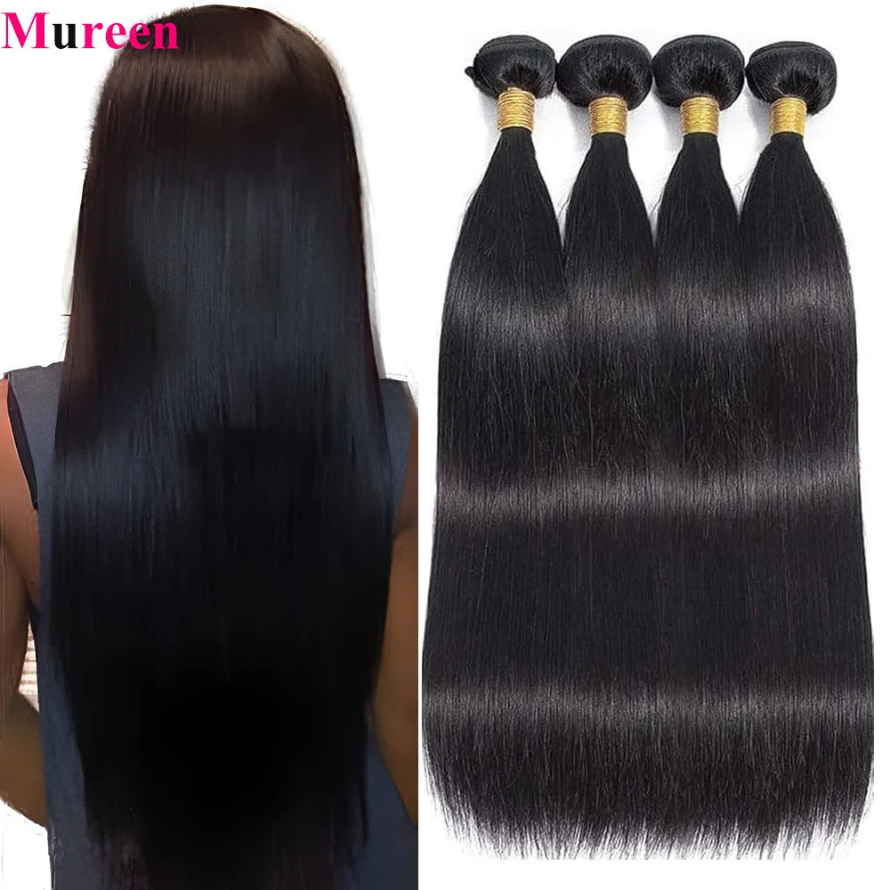 Mureen 100% Unprocessed Raw Human Hair Weave 1/3/4 Bundles Quick Weave Sew In Human Hair Extension Straight Human Hair Bundles