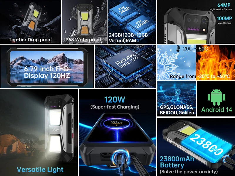 8849 Tank 2 PRO Unihertz Projector Rugged Smartphone 100 Lumen Android15 23800mAh 120W 512GB 100MP Camera Night Vision IP68 2026