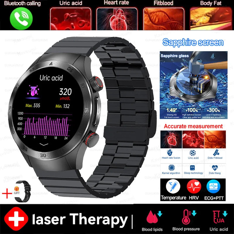2026New Precise Laser Therapy Bracelet Health ECG+PPG Smart Watch Blood Pressure Blood Lipid Uric Acid BT HD Call SmartWatch Men