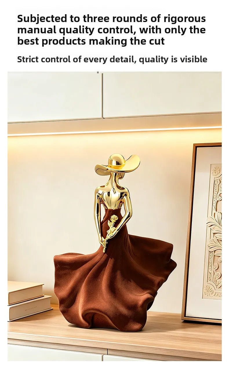 Luxury Home Decor Electroplating Flocked Figure Figurine Desk Decoration High-end LivingRoom TV Wine Cabinet Craft Ornament Gift