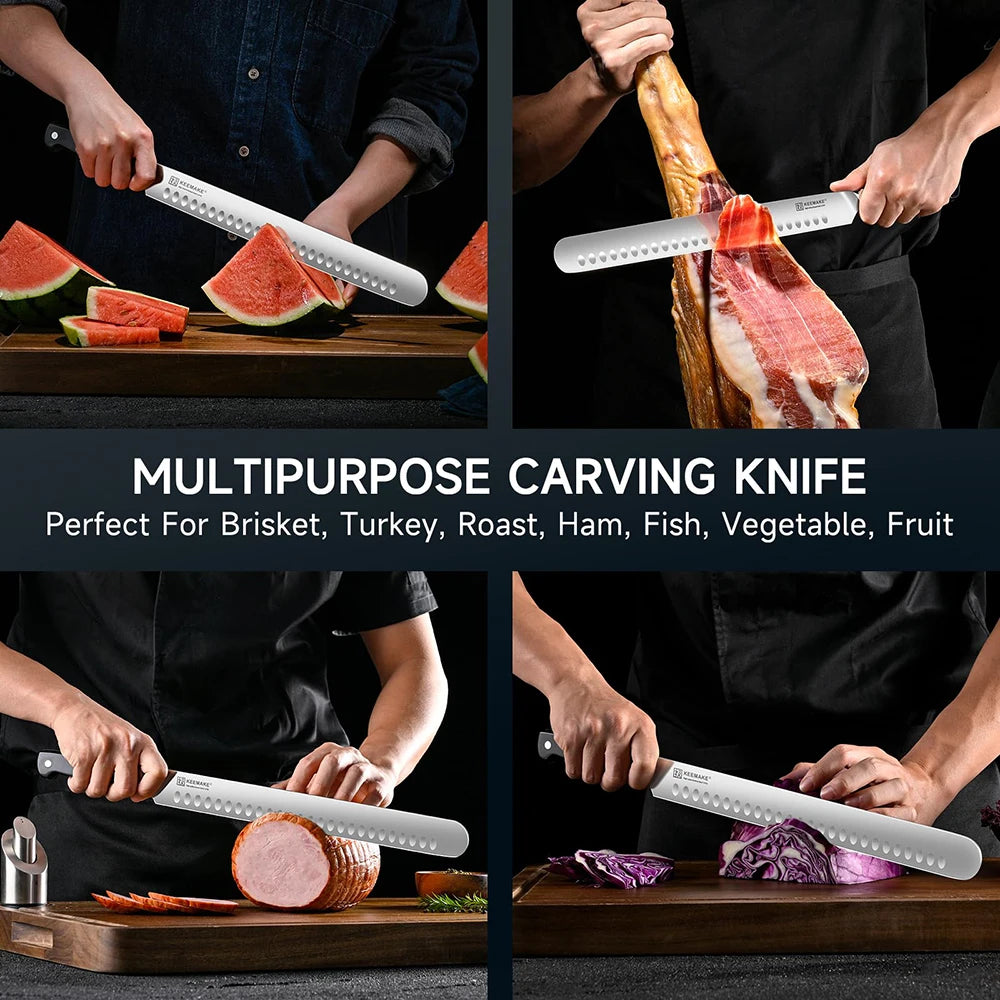 KEEMAKE Brisket Knife 12 Inch Carving Slicing Knife for Meat Stainless Steel Kitchen Knife for BBQ Roasts Ribs Turkey Ham