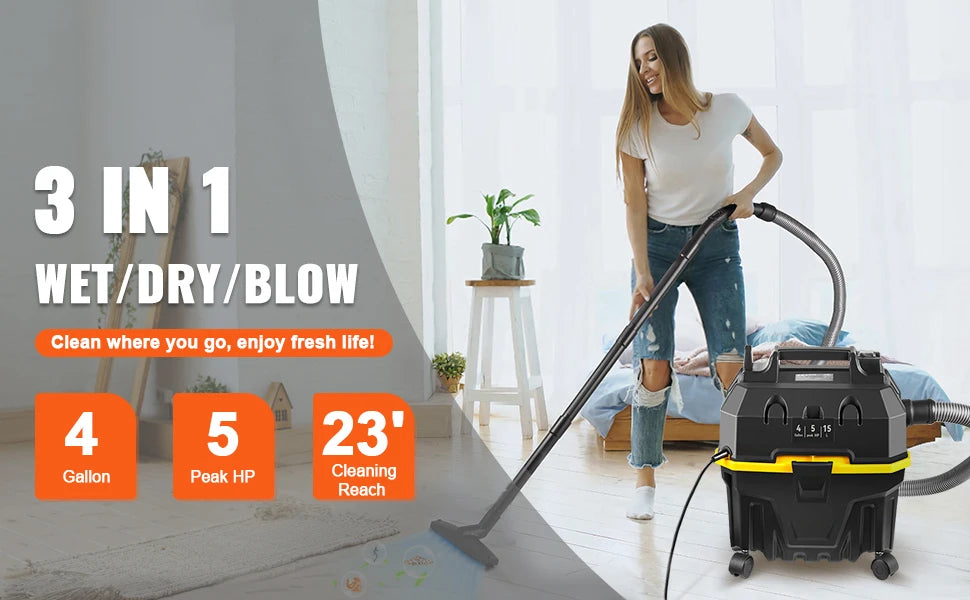 SucceBuy Portable Wet and Dry Vacuum Cleaner 15L For Car & Home Appliance 1200W Power Strong Suction Vacuum Cleaner & Air Blower
