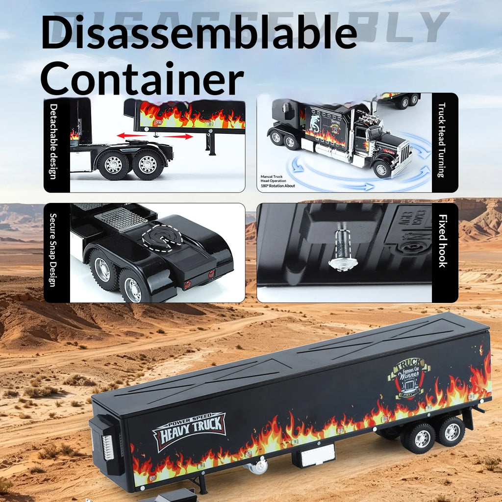 1:24 389 Platform Trailer Container Transport Tow Truck Toy Car For Diecast Vehicle Model Collection Gift Boy