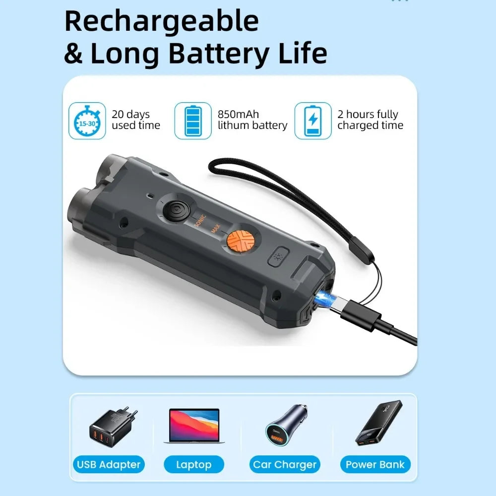 10M High Power Deterrent Ultrasonic Dog Repeller Pet Training Anti Barking with Led Flashlight Rechargeable for Dogs Accessories