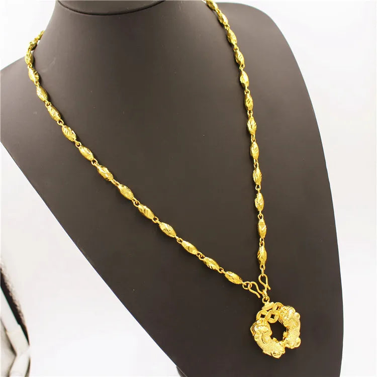 Luxurious 9999 24K real gold men's necklace Guan Gong Guanyin faucet pendant domineering fashion accessories