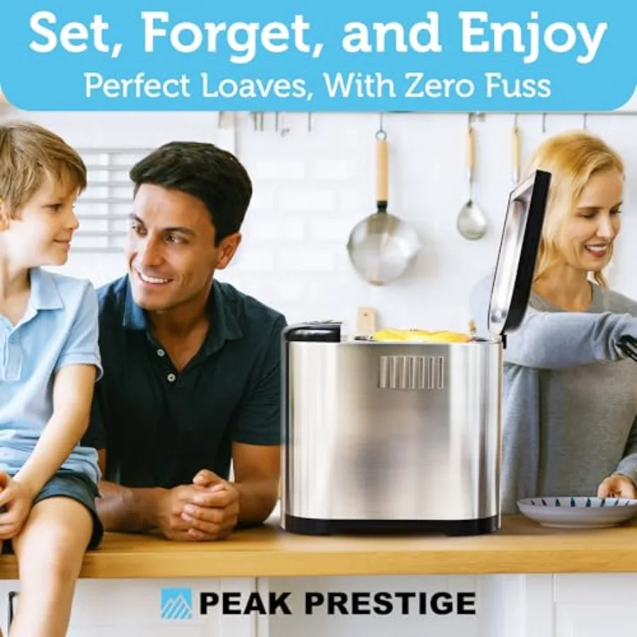 15-in-1 Automatic Bread Maker Machine with Nonstick Aluminum Pan and Touch Panel for Home Kitchen Use Includes Measuring Spoons