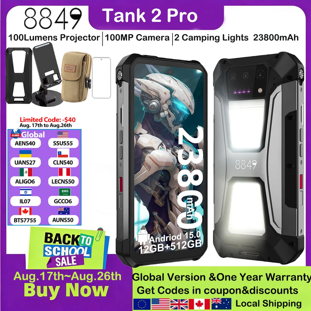 8849 Tank 2 PRO Unihertz Projector Rugged Smartphone 100 Lumen Android15 23800mAh 120W 512GB 100MP Camera Night Vision IP68 2026
