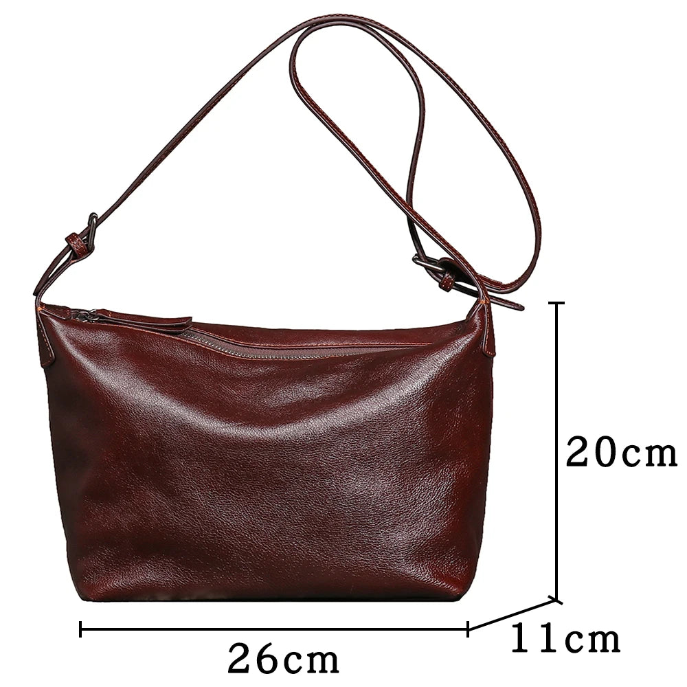 LUOKIR New Women's Genuine Leather Shoulder Bag Fashionable Retro HOBO Bag First Layer Cowhide Crossbody Bag Underarm Bag
