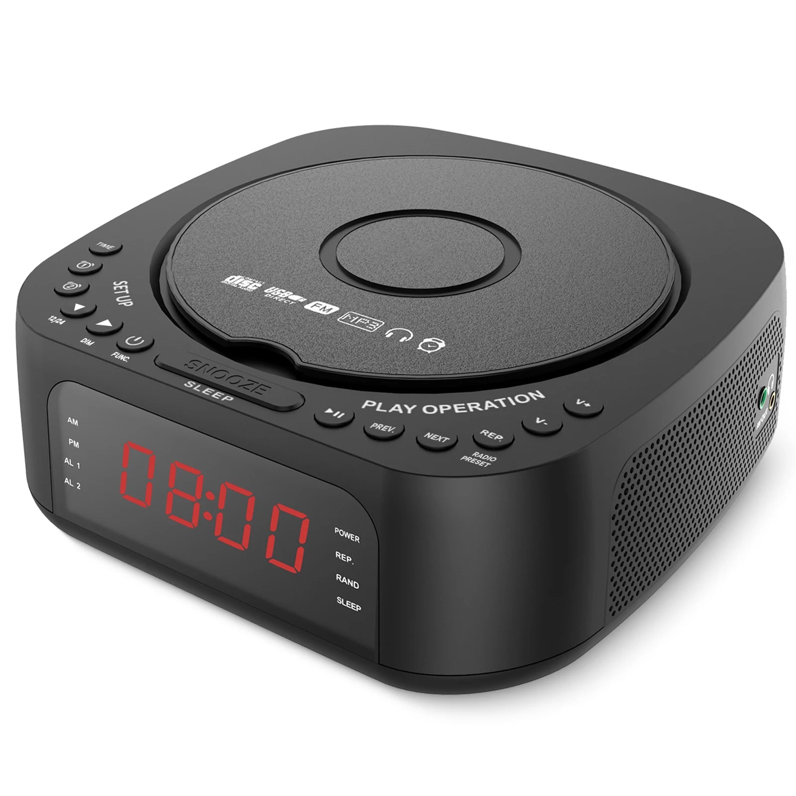 CD Player Alarm Clock with Remote,CD/MP3 Bluetooth FM radio with Speakers,USB charger,Dimmable LED display,dual alarms bedroom