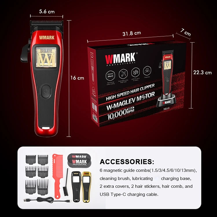 WMARK Trimmer Professional Hair Cutting Machine Cordless Hair Clippers 10000 RPM Barber Clipper Electric Trimmer for Men NG-X1