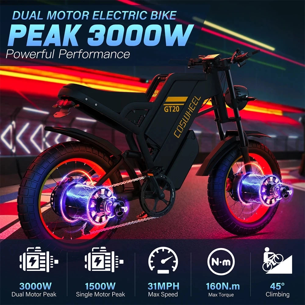 Coswheel Electric bike Dual Motor GT20 Pro/GT20 3000W 48V 40AH Mountain bikes Electric Off Road Bike Fat Tires Motorcycle Ebike