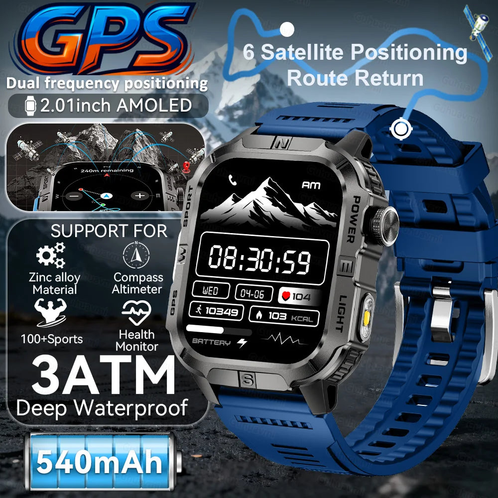 2026New GPS Outdoor Smart Watch Men Women Compass Altimeter Barometer Waterproof Bluetooth Call Sports Smartwatch 540mAh Battery