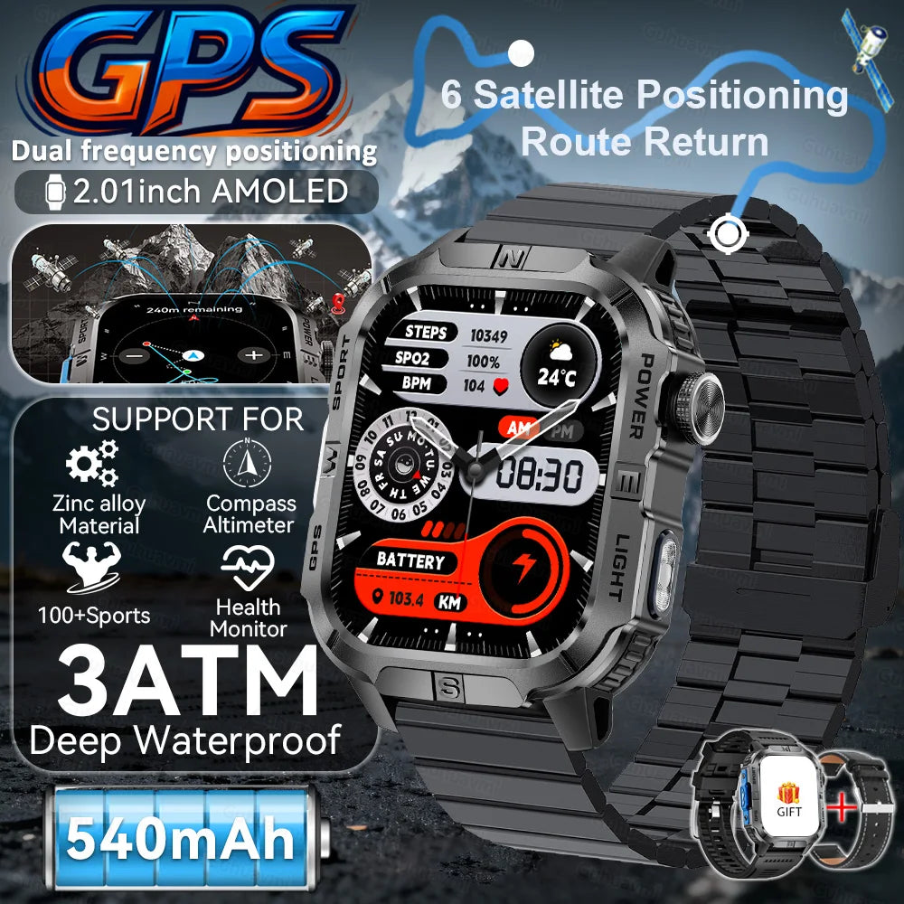 2026New GPS Outdoor Smart Watch Men Women Compass Altimeter Barometer Waterproof Bluetooth Call Sports Smartwatch 540mAh Battery