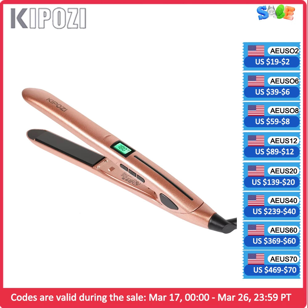 KIPOZI Perfect For Any Hair Type Titanium Flat Iron Hair Straightener with Digital LCD Display Dual Voltage Instant Heating Iron