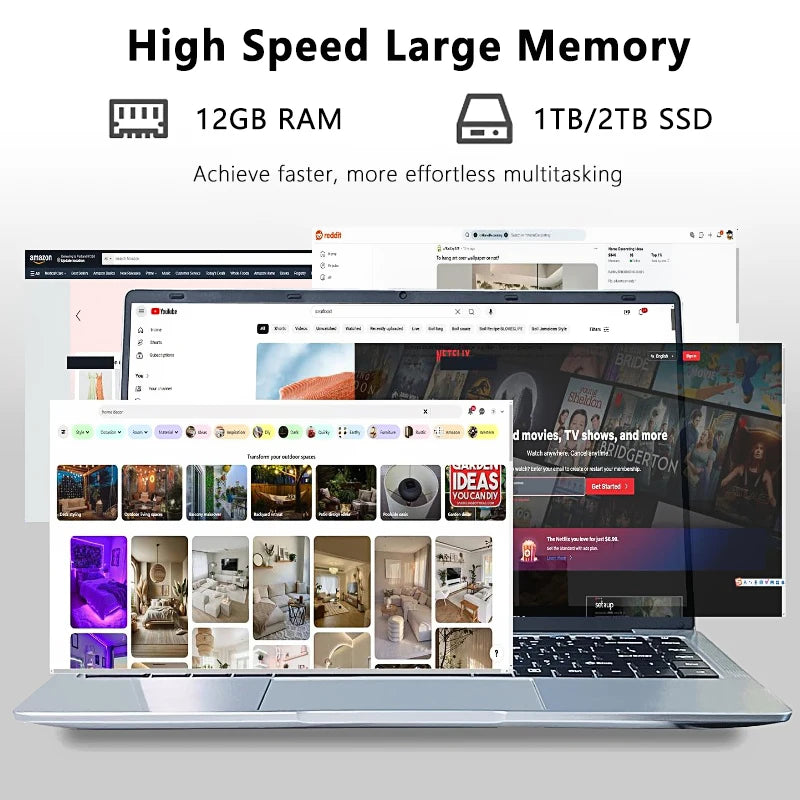 14.1' Laptop Computer PC Intel Core I7 8650U Atom 3950 Ultra Slim Notebook 12GB RAM 1TB 2TB SSD Office Study Windows 11 1920*108