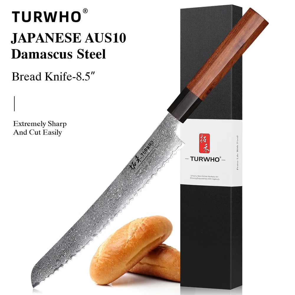 TURWHO Hand Forged Japanese Chef Knife Damascus Steel Kitchen Knives Santoku Sashimi Bread Utility Handmade Blade Cooking Tools