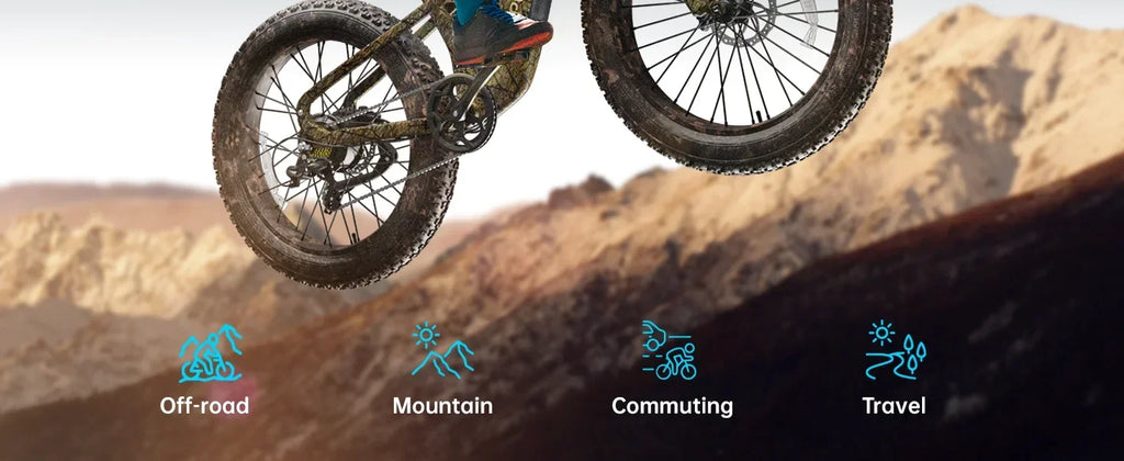 1350W Peak Electric Bike for Adults 48V 20AH Battery 26 Fat Tire Full Suspension Mountain Ebike 80 Miles Range