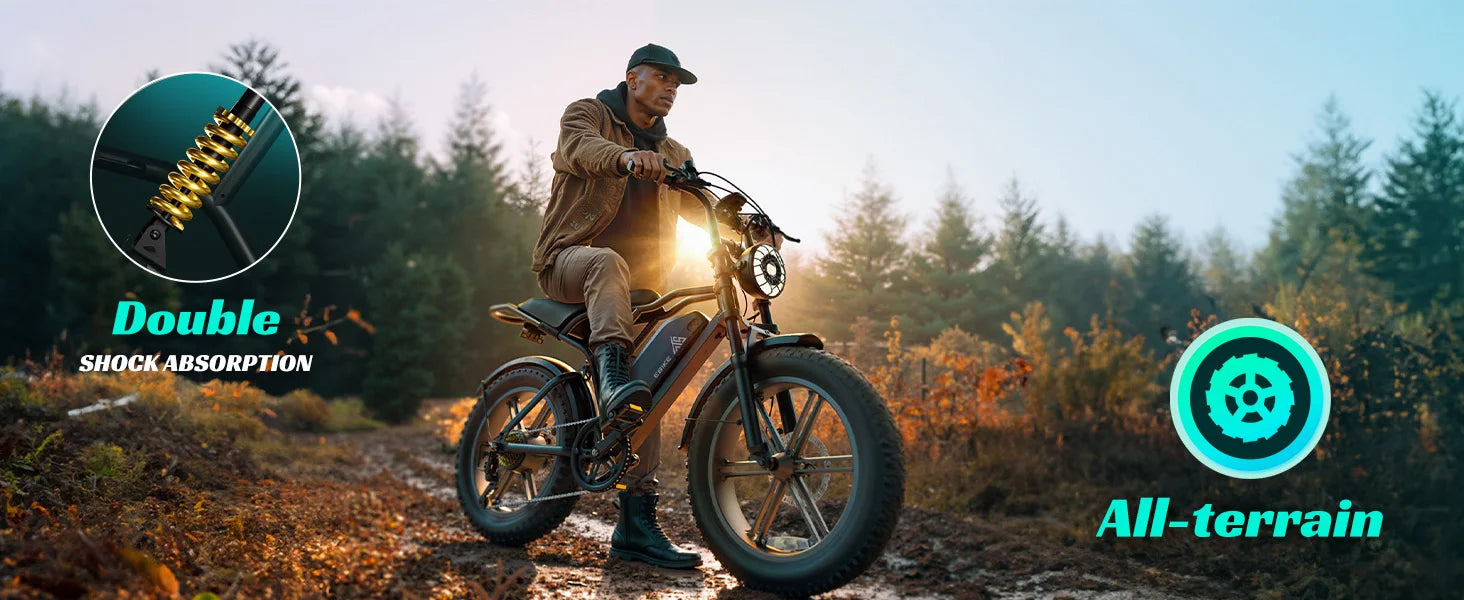 TST R002S 1500W e-bike, 20" fat tires, 60-100mile range, 28MPH, 48V 15Ah battery, for all terrains.