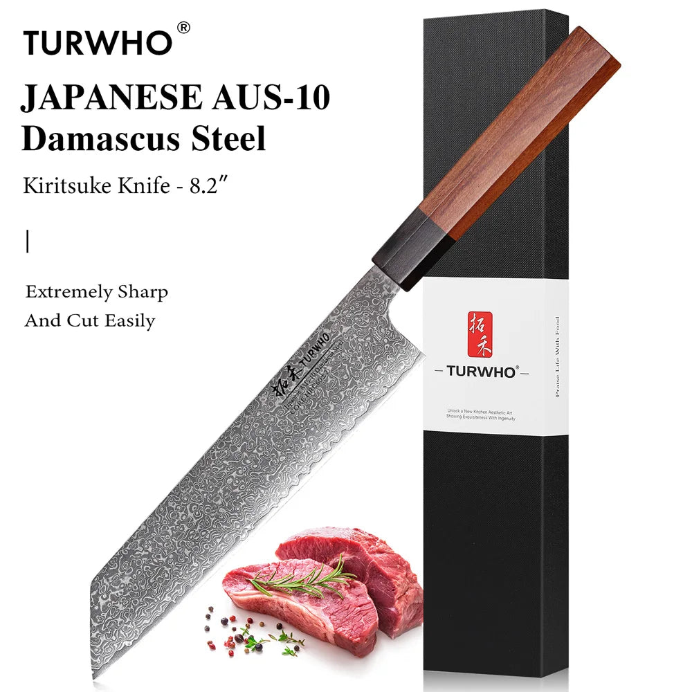 TURWHO Hand Forged Japanese Chef Knife Damascus Steel Kitchen Knives Santoku Sashimi Bread Utility Handmade Blade Cooking Tools