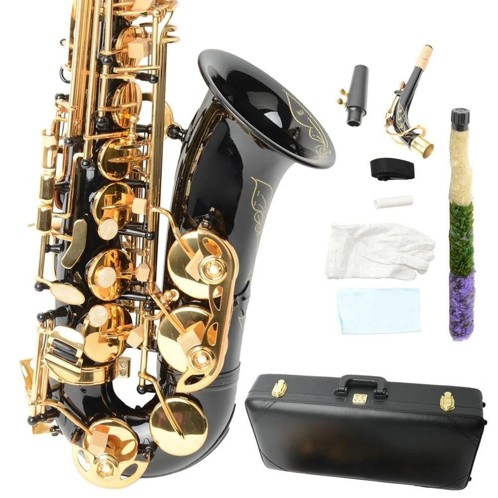 New Black Alto Eb Sax Saxophone Gold w/ Case Tuner Accessories