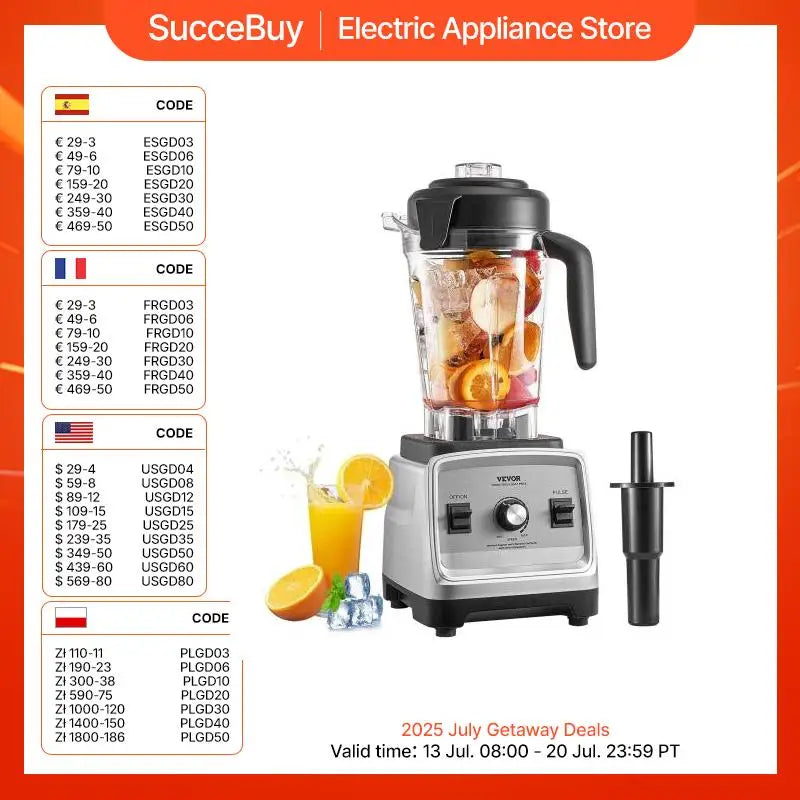 VEVOR Blender for Smoothies 1400W Professional Blender with Powerful Motor Multi-Functional Food Processing Blender for Kitchen