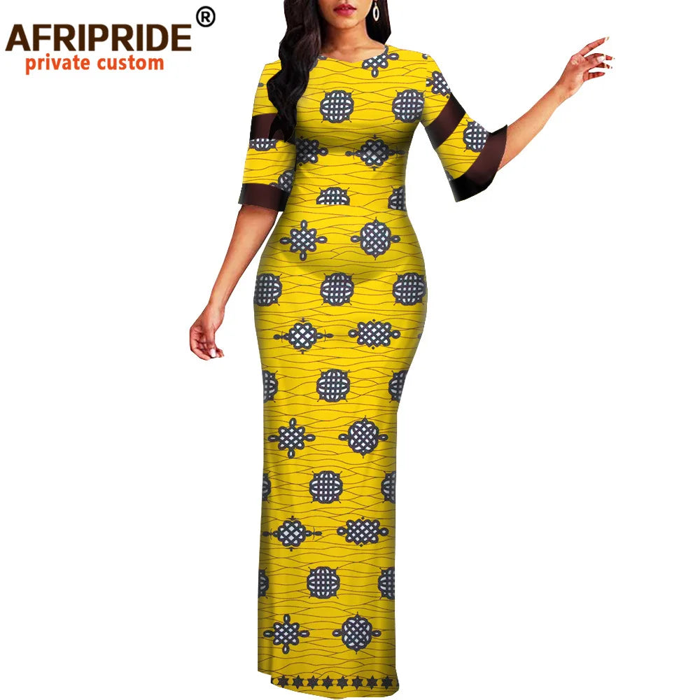 Women`s African Print Half Sleeve Dashiki Maxi Bodycon Dress Dashiki Ankara Party Dresses for Women Wax Batik AFRIPRIDE A1925049