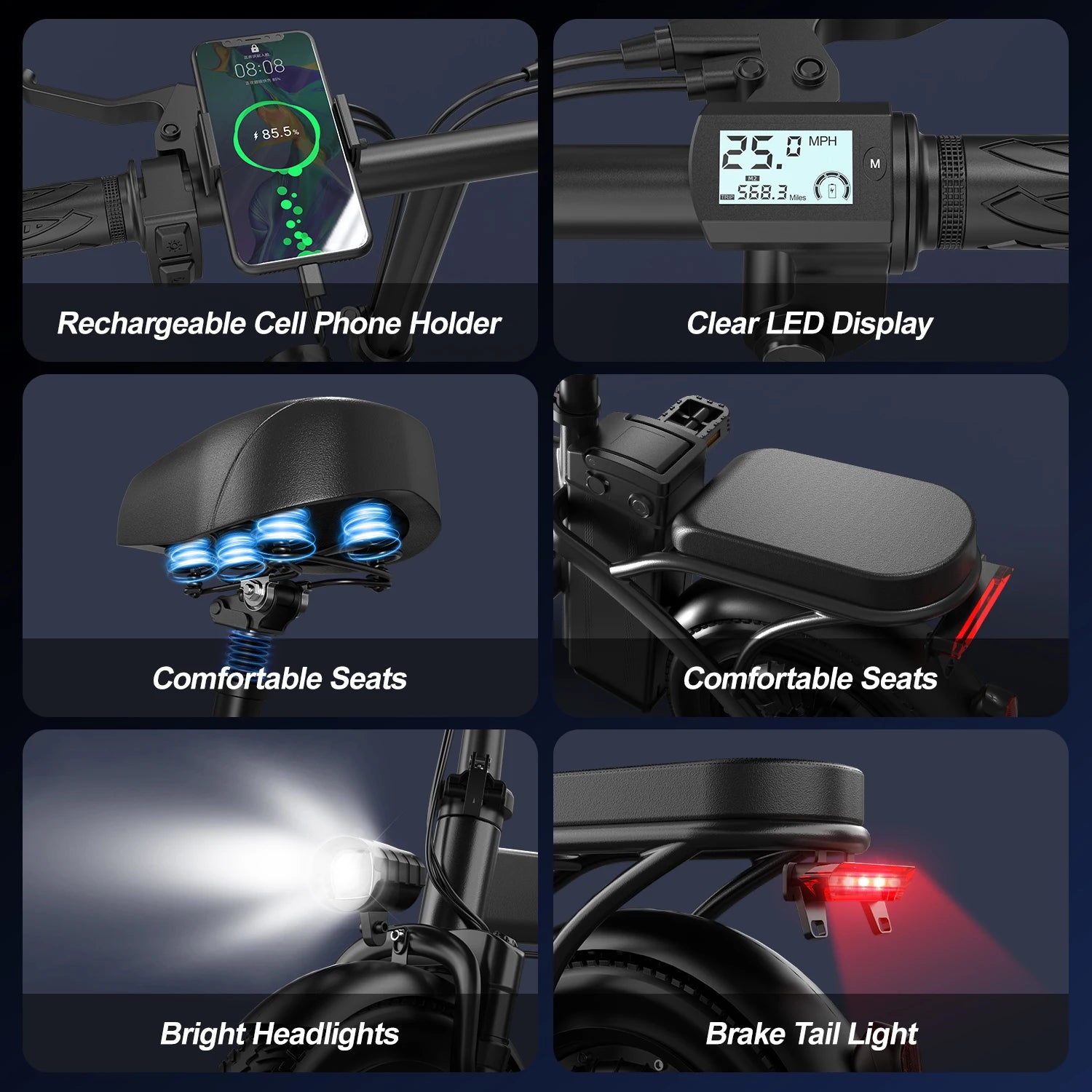 Electric Bike For Adults, Folding Electric Bike, 500W Peak Motor, Electric Bicycle With 14" Tire, 48V 20AH/15AH/10Ah Battery