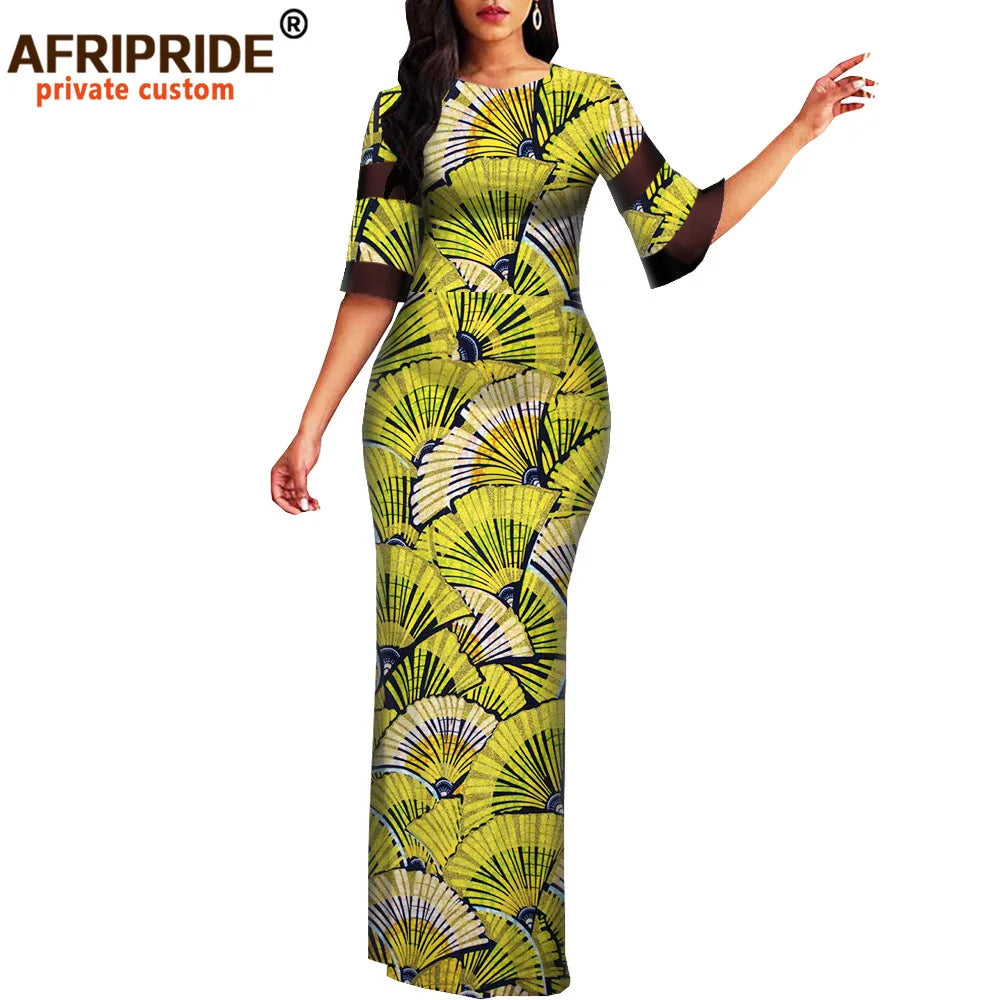 Women`s African Print Half Sleeve Dashiki Maxi Bodycon Dress Dashiki Ankara Party Dresses for Women Wax Batik AFRIPRIDE A1925049