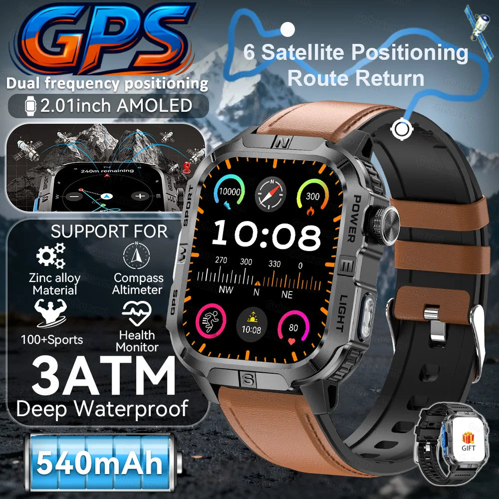 2026New GPS Outdoor Smart Watch Men Women Compass Altimeter Barometer Waterproof Bluetooth Call Sports Smartwatch 540mAh Battery