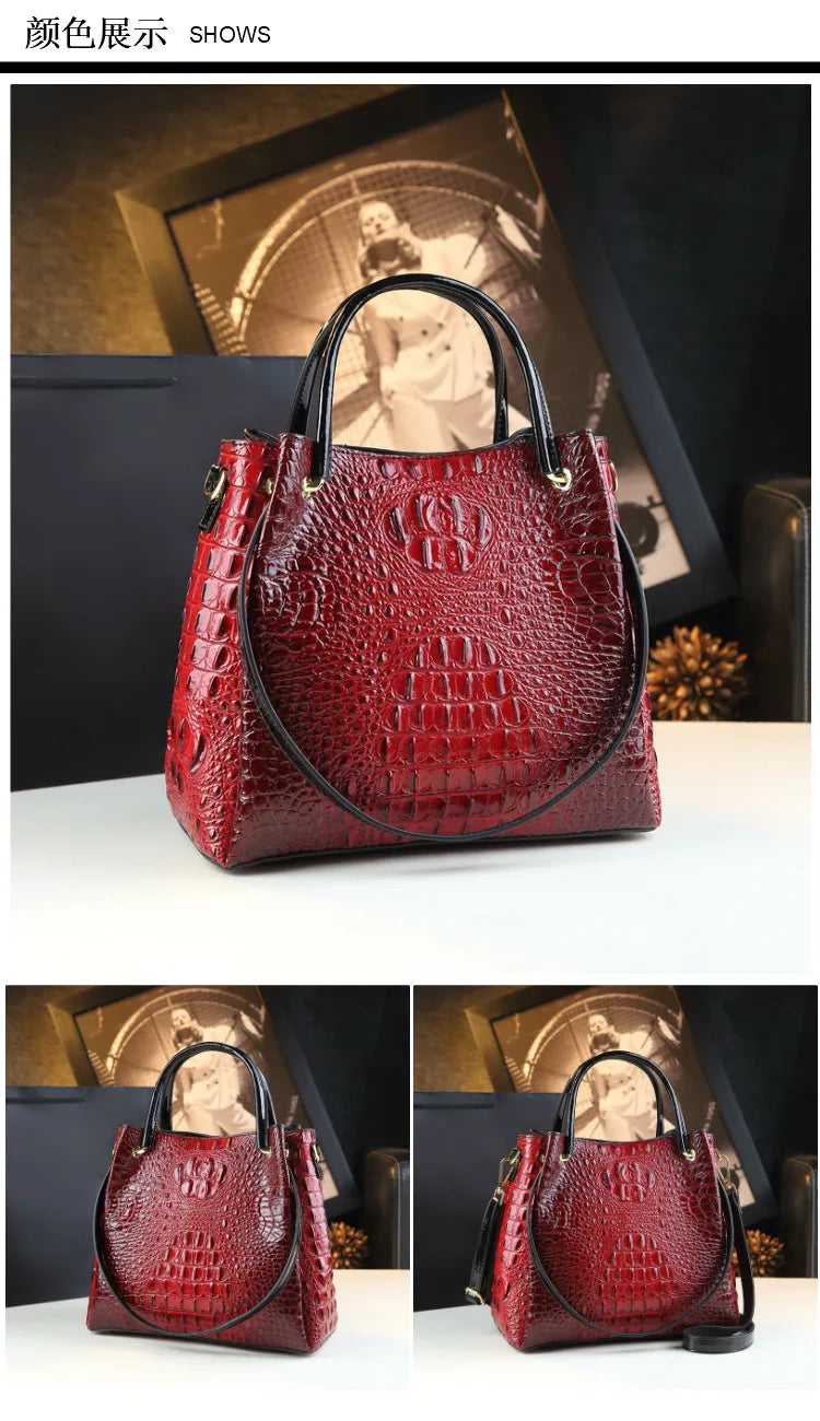 New Tote Bag for Women Crocodile Print Textured Bucket Bag Retro Shoulder Bag Fashion Handbag
