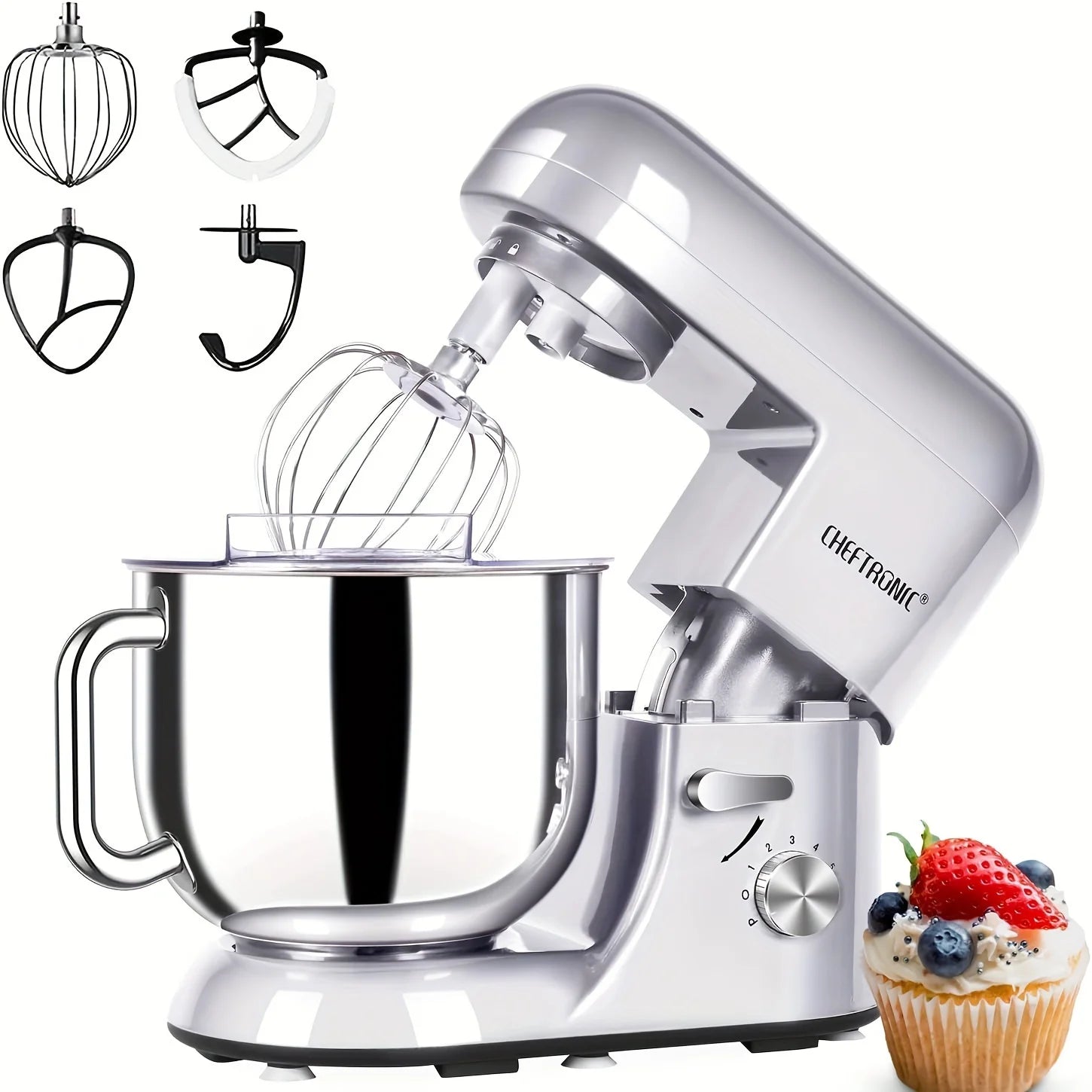 Cheftronic 6 Speed Stand Mixer with 7 Quart Stainless Steel Mixing Bowl,Dough hook, Egg whisk, Kitchen mixer with US Plug