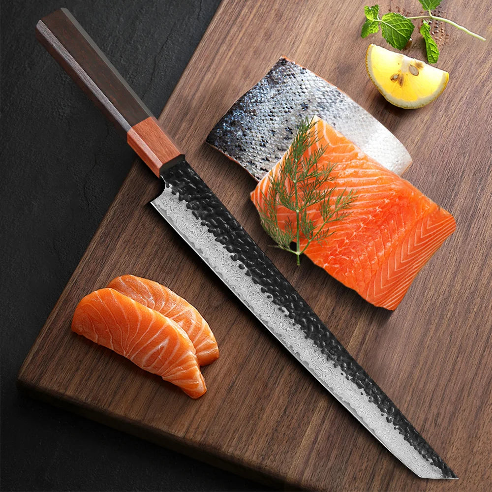 TURWHO 10.5 Inch Professional Sashimi Knife Japan 67 Layer Damascus Chef's Knife Super Sharp Cutting Sushi Salmon Kitchen Knives